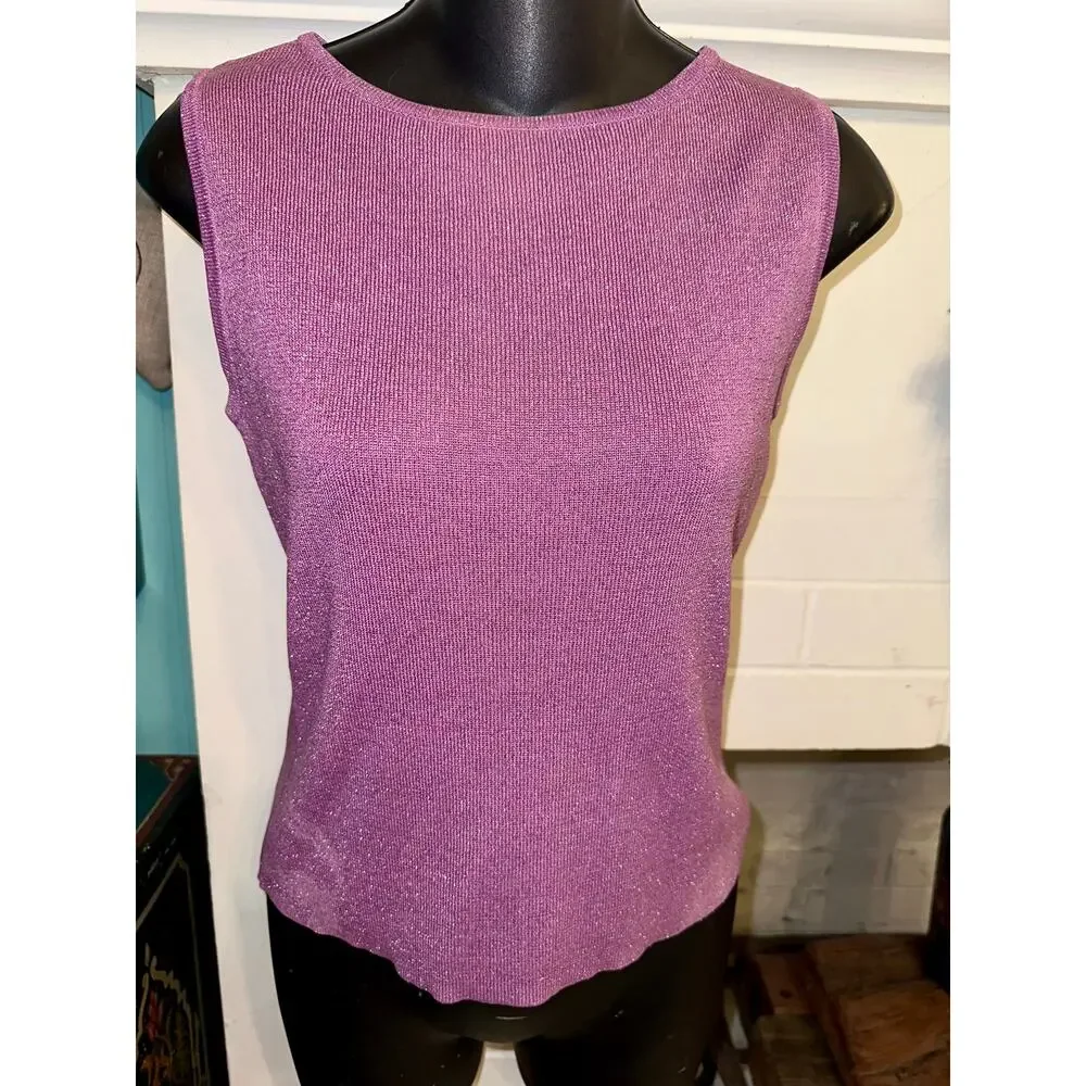 VINTAGE DESIGNER PURPLE CASHMERE SWEATER SET HOODIE + LAVENDER TANK S GLITTER